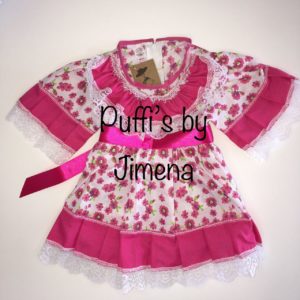 Vestido Huasa para Bebe  Floreado Color Fucsia, tallas : RN, 3M, 6M, 9M, 12M, 18M, 24M (Meses)