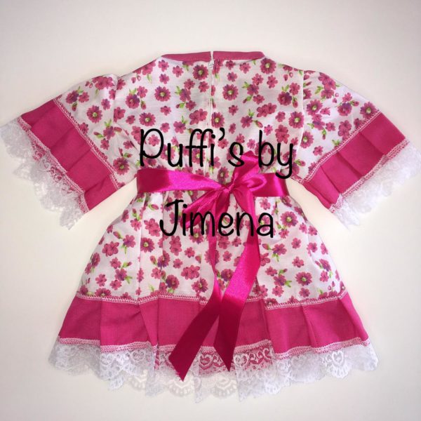 Vestido Huasa para Bebe  Floreado Color Fucsia, tallas : RN, 3M, 6M, 9M, 12M, 18M, 24M (Meses) - Imagen 3