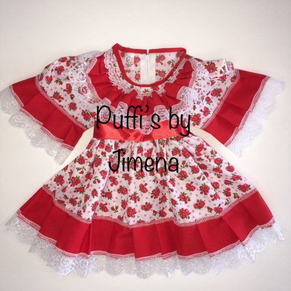 Vestido Huasa para Bebe  Floreado Color Rojo, tallas : RN, 3M, 6M, 9M, 12M, 18M, 24M (Meses)