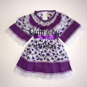 Vestido Huasa para Bebe  Floreado Color Morado, tallas : RN, 3M, 6M, 9M, 12M, 18M, 24M (Meses)
