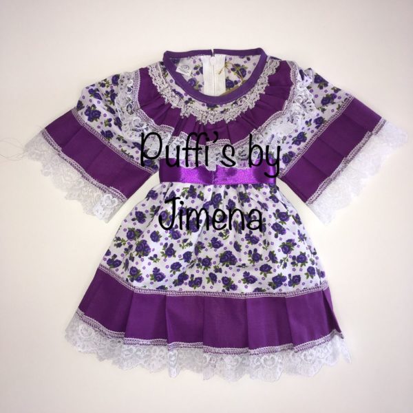 Vestido Huasa para Bebe  Floreado Color Morado, tallas : RN, 3M, 6M, 9M, 12M, 18M, 24M (Meses)