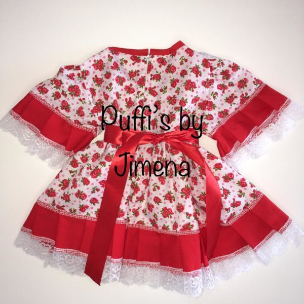 Vestido Huasa para Bebe  Floreado Color Rojo, tallas : RN, 3M, 6M, 9M, 12M, 18M, 24M (Meses) - Imagen 3