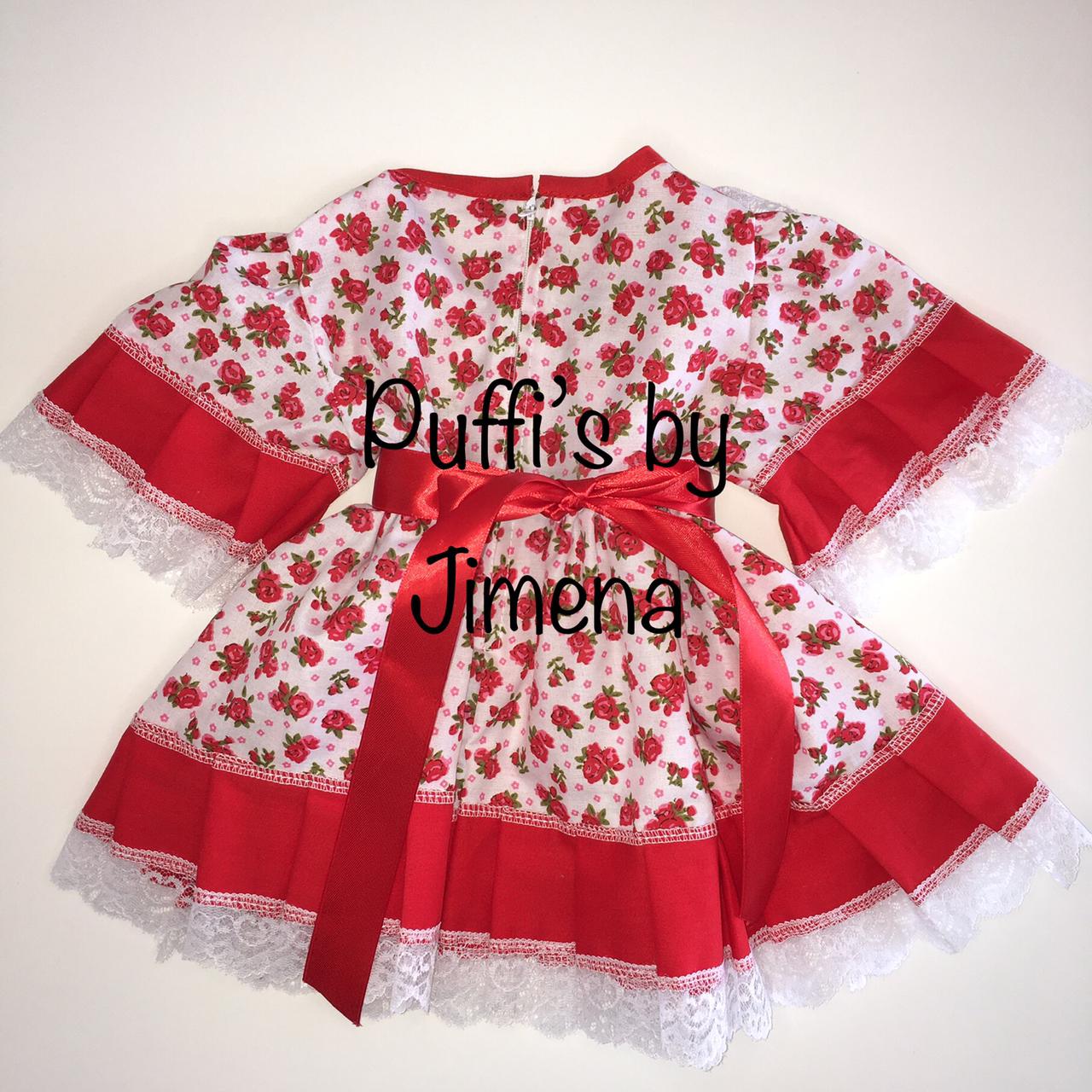 Vestido Huasa Bebe Floreado Color Rojo, tallas : RN, 3M, 6M, 9M, 12M, 18M, 24M (Meses) – Puffis