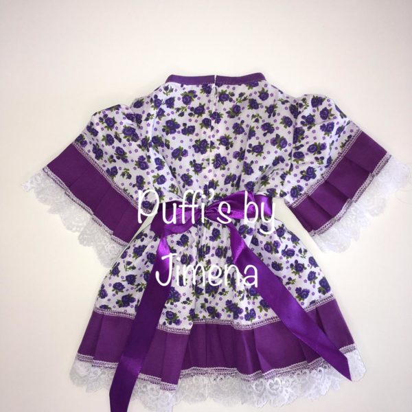 Vestido Huasa para Bebe  Floreado Color Morado, tallas : RN, 3M, 6M, 9M, 12M, 18M, 24M (Meses) - Imagen 3