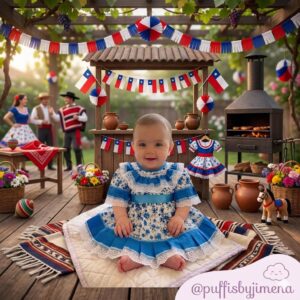 Vestido Huasa para Bebe Floreado Calipso,  tallas : RN, 3M, 6M, 9M, 12M, 18M, 24M (Meses)