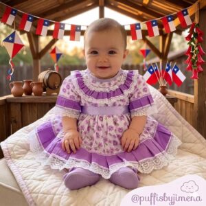 Vestido Huasa para Bebe Floreado Color Lila, tallas : RN, 3M, 6M, 9M, 12M, 18M, 24M (Meses) (copia)